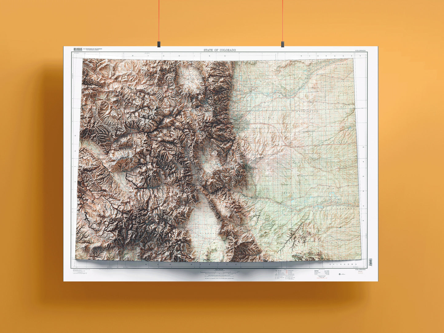 Colorado Retro Map Shaded Relief 2D Print ~ US State Fine Art Poster Wall Decor Topographic ~ Rocky Mountains, Denver, Boulder, Aspen