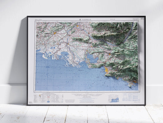 Marseille & Provence Vintage Shaded Relief Map 2D Print