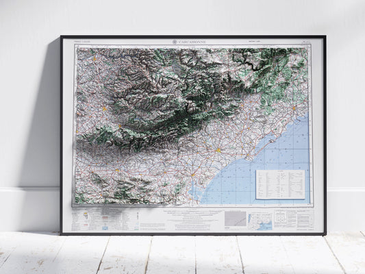 Carcassonne & Occitania Vintage Shaded Relief Map 2D Print