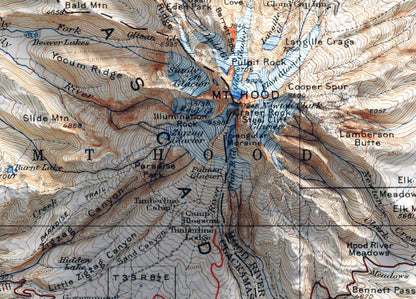 Mount Hood, Oregon ~ Shaded Relief 2D Map Print