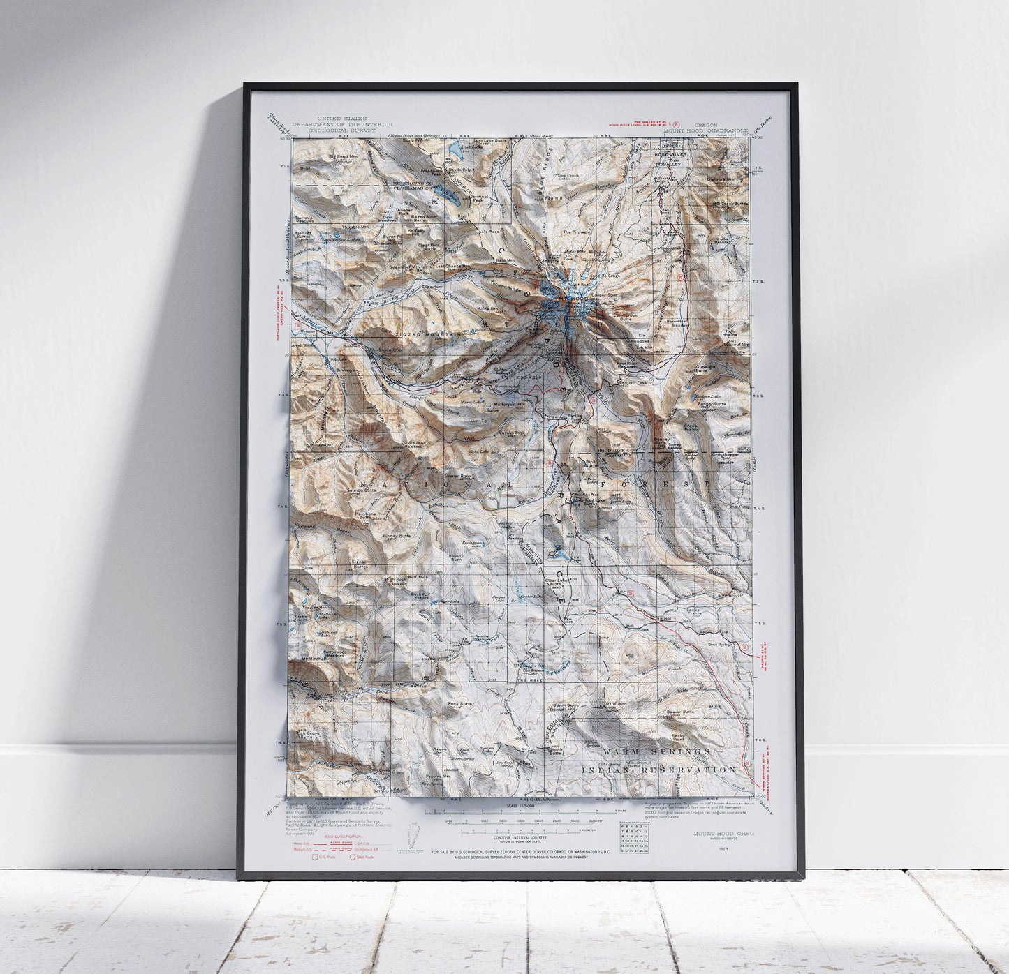 Mount Hood, Oregon ~ Shaded Relief 2D Map Print