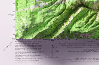 White Salmon & Columbia River, Oregon/Washington ~ Shaded Relief 2D Map Print