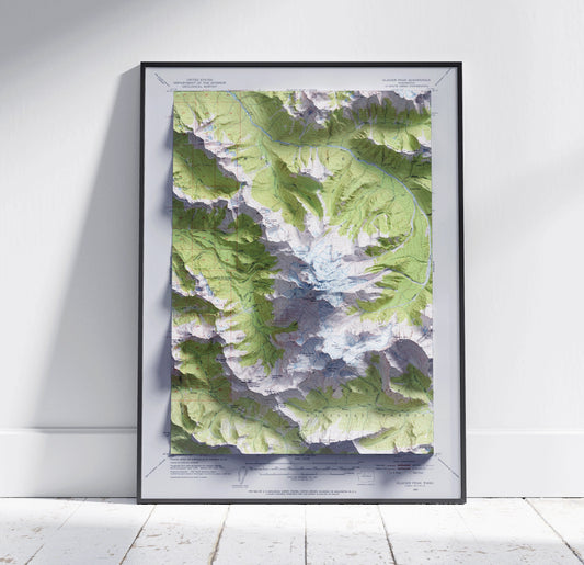 Glacier Peak, Washington ~ Vintage Shaded Relief 2D Map Print