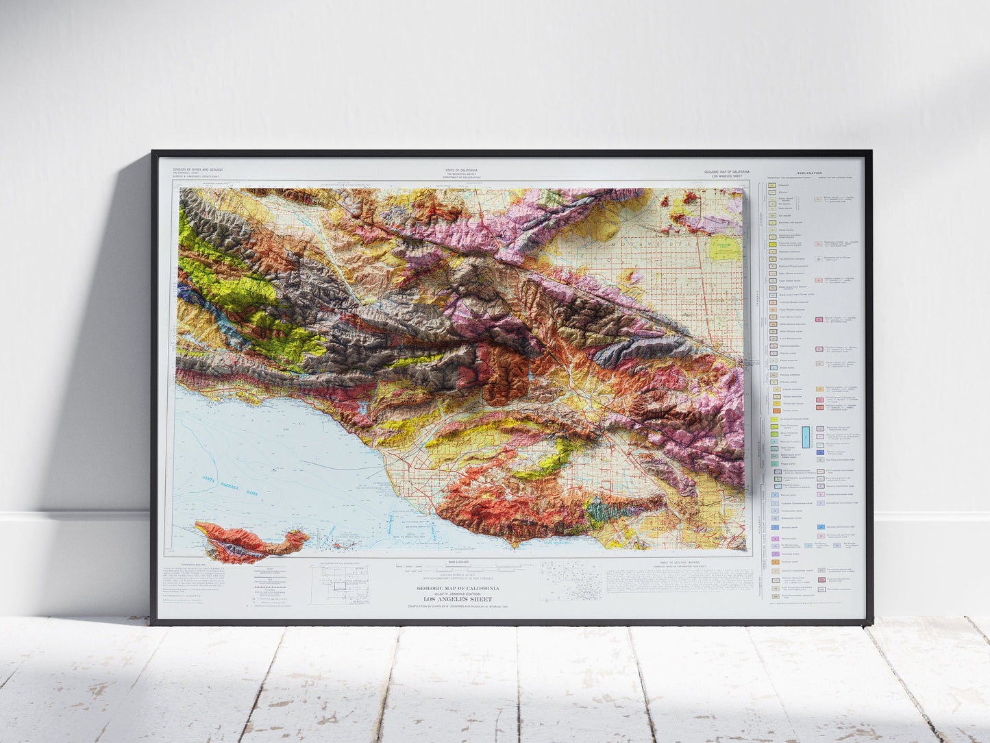 Southern California Geological 2D Shaded Relief Map  - Los Angeles, Oxnard, Santa Barbara