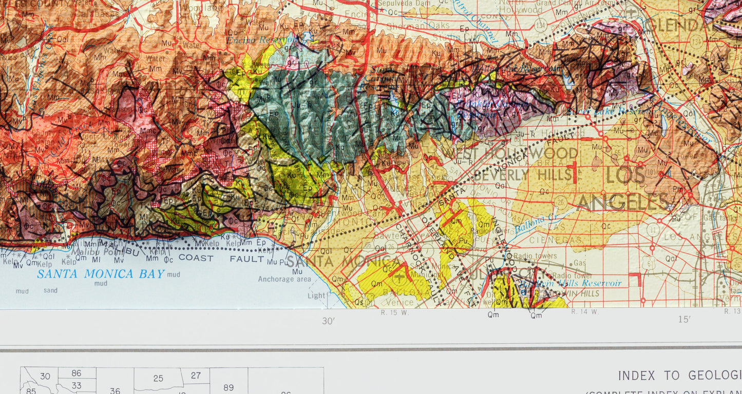 Southern California Geological 2D Shaded Relief Map  - Los Angeles, Oxnard, Santa Barbara