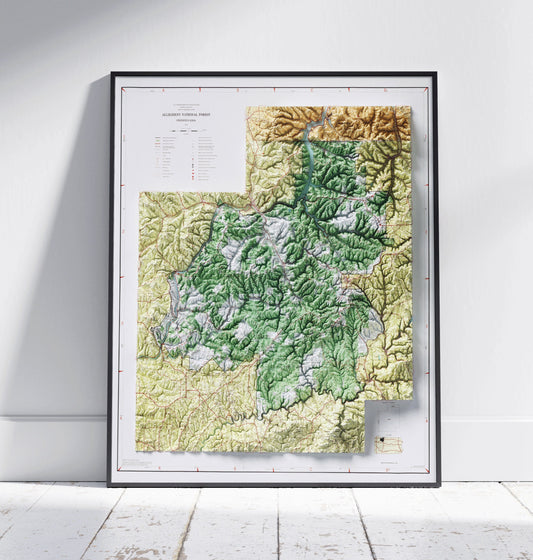 Allegheny National Forest, Pennsylvania ~ Shaded Relief Map 2D Print