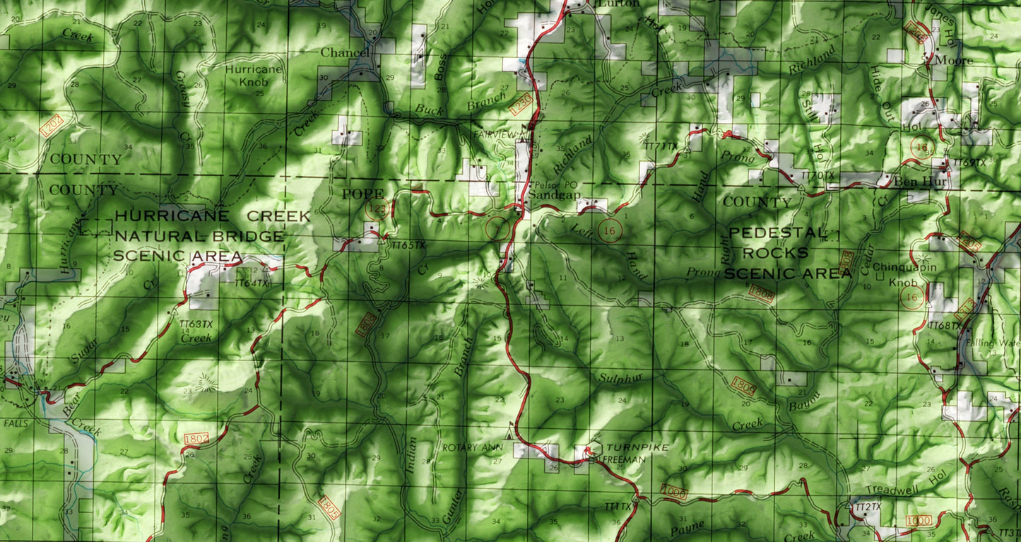 Ozark National Forest, Arkansas ~ Shaded Relief 2D Map Print