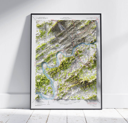 Knoxville, Tennessee ~ Vintage Shaded Relief 2D Map Print