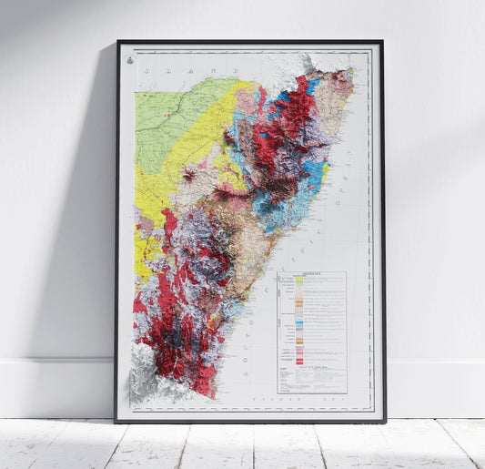 New South Wales Vintage Geological Shaded Relief 2D Map Print