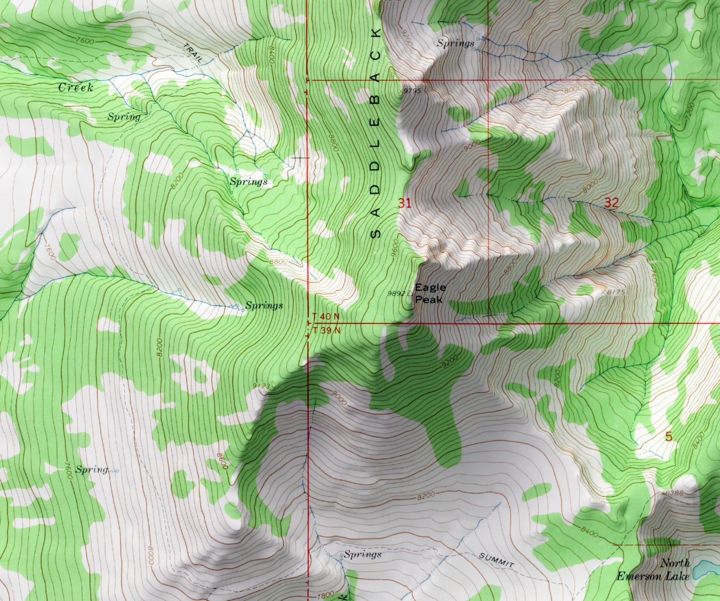 Eagle Peak, California ~ Vintage Shaded Relief 2D Map Print