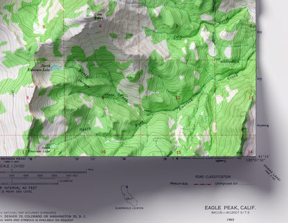 Eagle Peak, California ~ Vintage Shaded Relief 2D Map Print