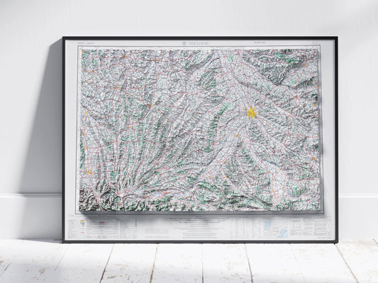 Toulouse Vintage Shaded Relief Map 2D Print