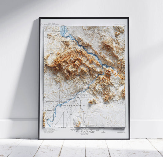 Whipple Mountains & Parker, Arizona / California ~ Vintage Shaded Relief 2D Map Print