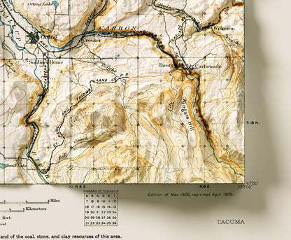 Tacoma & Puyallup, Washington ~ Vintage Shaded Relief 2D Map Print