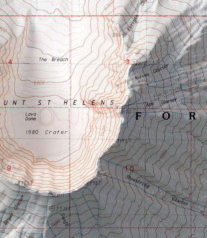 Mount Saint Helens, Washington  ~ Shaded Relief 2D Map Print