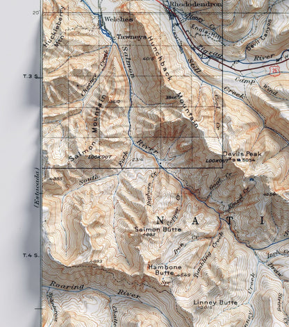 Mount Hood, Oregon ~ Shaded Relief 2D Map Print