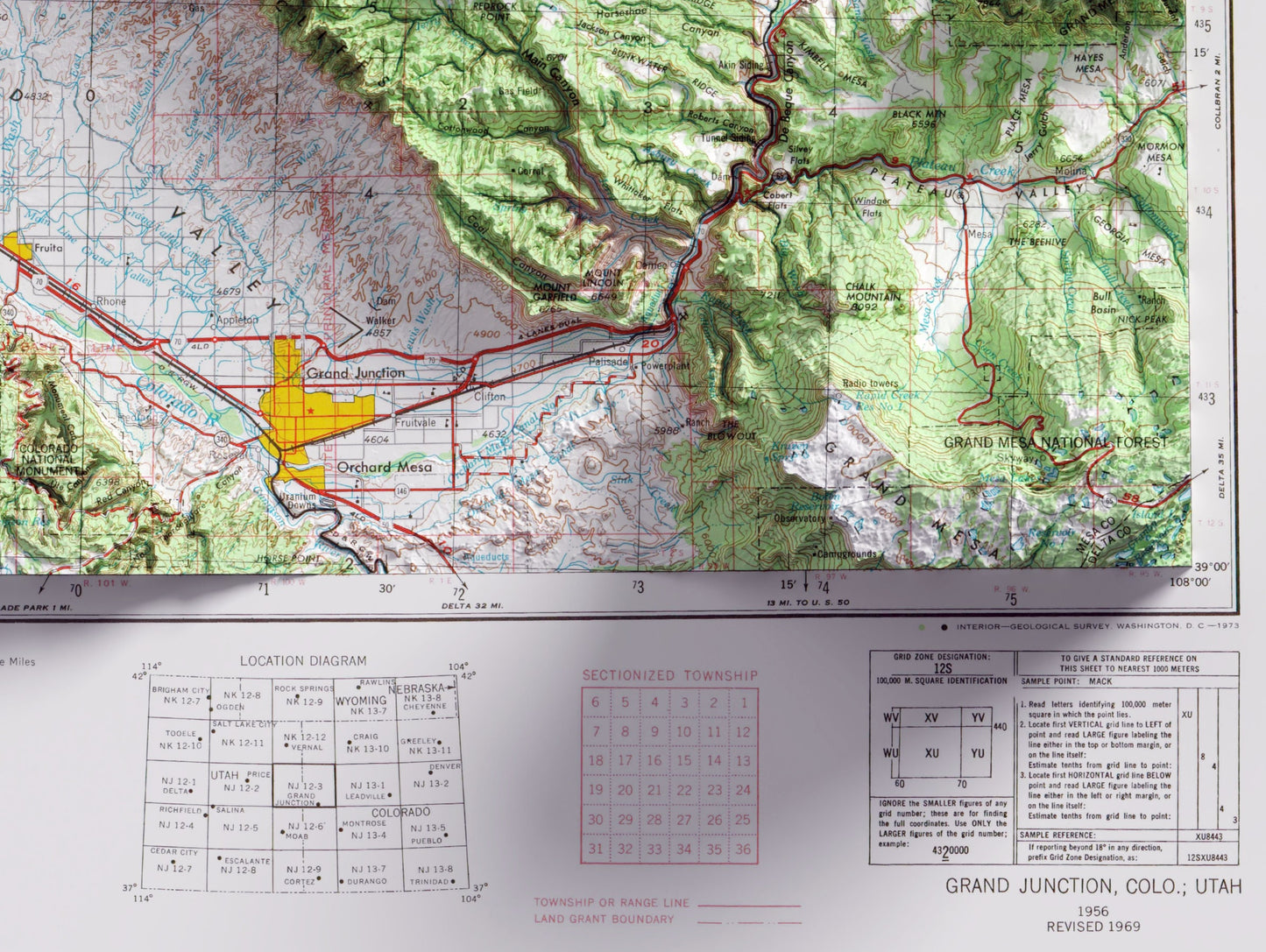 Grand Junction, Colorado ~ Shaded Relief 2D Map Print