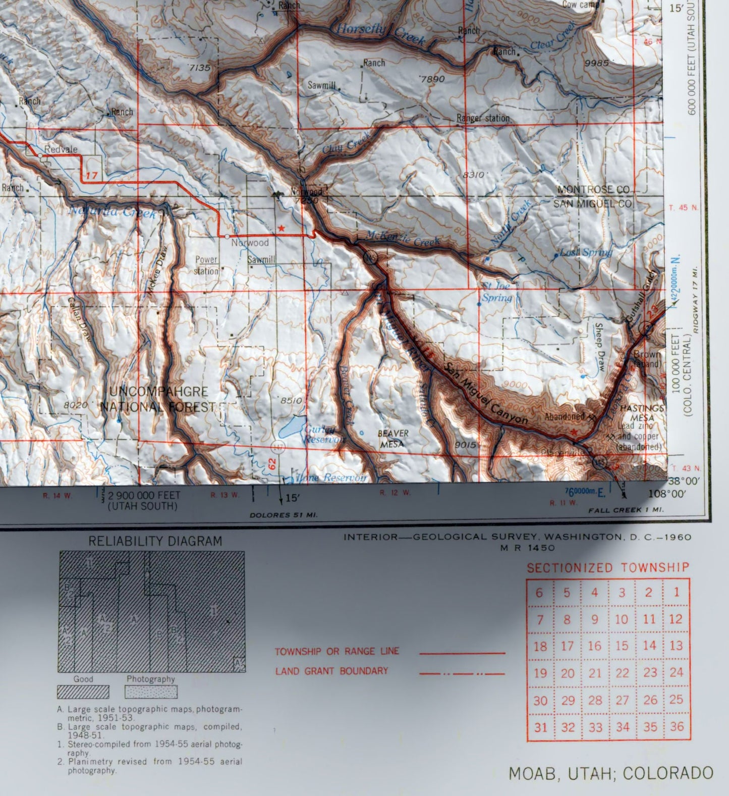 Moab, Utah ~ Shaded Relief 2D Map Print