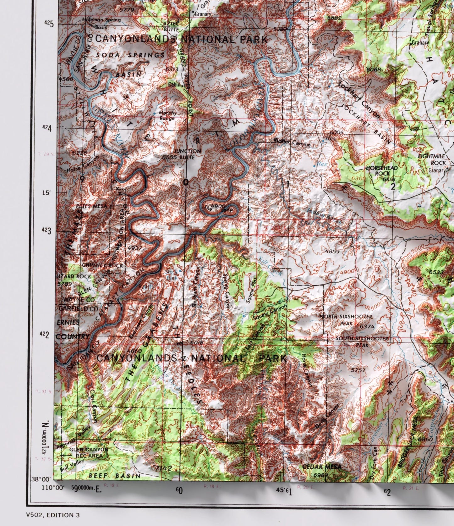 Moab, Utah ~ Shaded Relief 2D Map Print