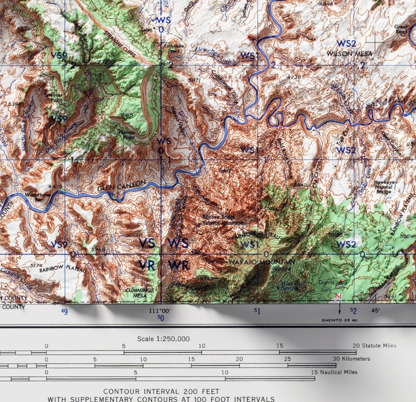 Escalante, Glen Canyon, Grand Staircase, Utah ~ Shaded Relief 2D Map Print