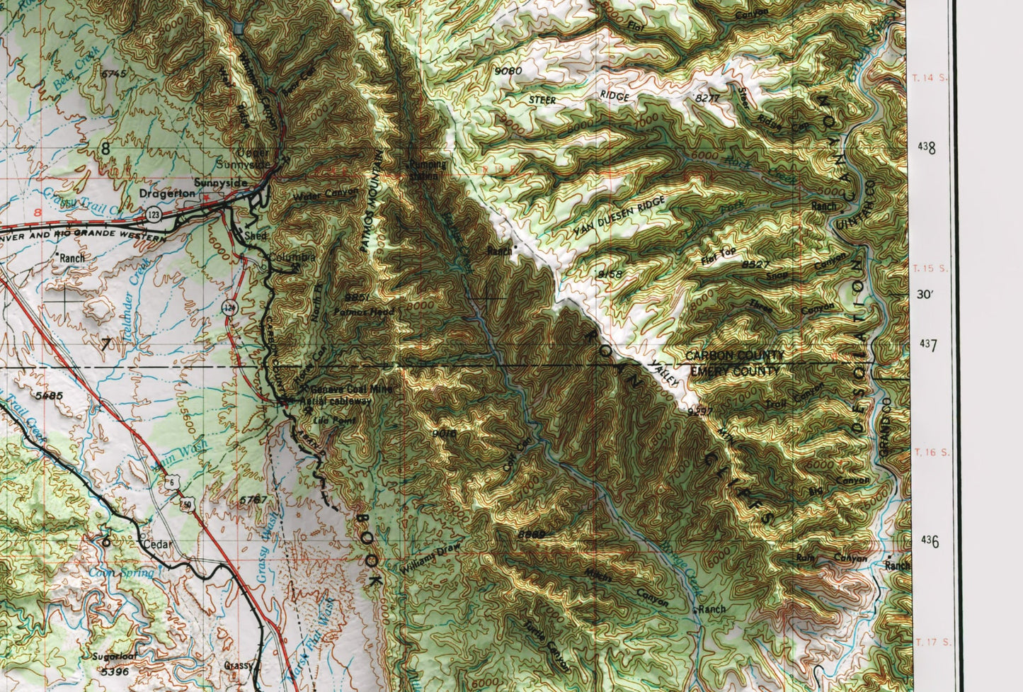 Price, Utah, Manti La Sal ~ Shaded Relief 2D Map Print