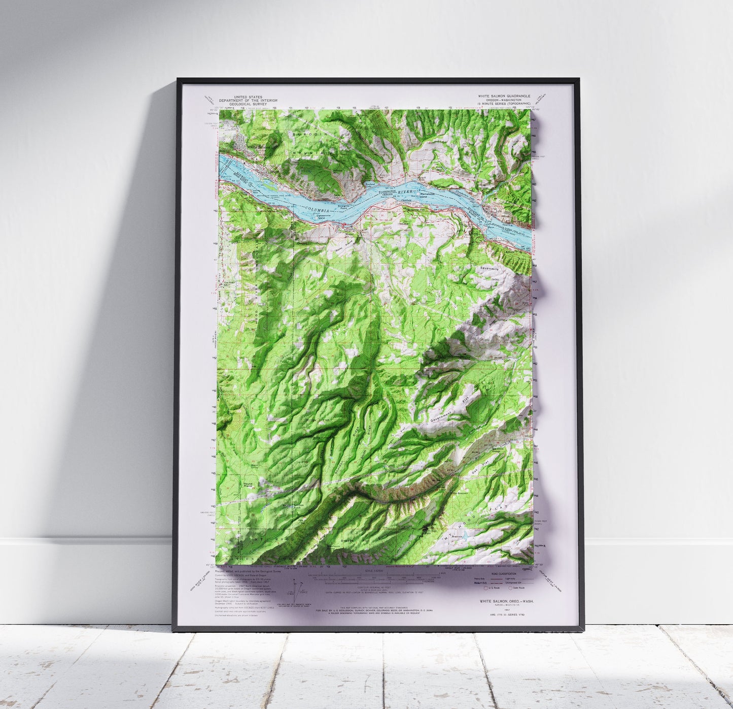 White Salmon & Columbia River, Oregon/Washington ~ Shaded Relief 2D Map Print