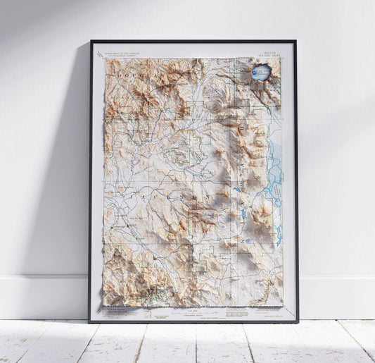 Ashland & Crater Lake, Oregon ~ Vintage Shaded Relief 2D Map Print