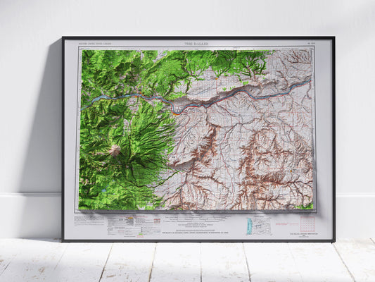 The Dalles & Mount Hood, Oregon / Washington ~ Vintage Shaded Relief 2D Map Print