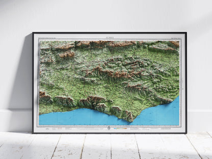 Sussex ~ 2D Shaded Relief Map Vintage Atlas Style Print