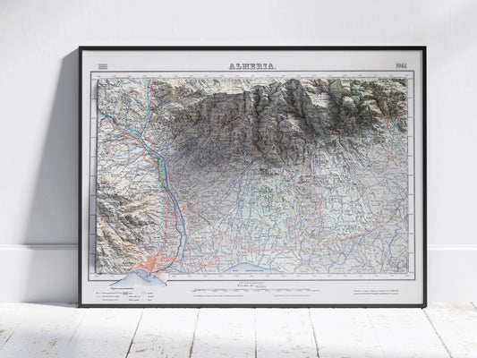 Almeria, Spain ~ Vintage Shaded Relief 2D Map Print