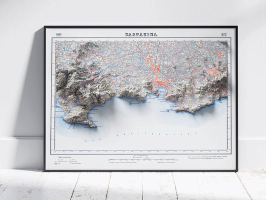 Cartagena, Spain ~ Vintage Shaded Relief 2D Map Print