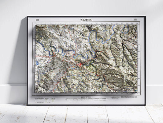 Caspe, Spain ~ Vintage Shaded Relief 2D Map Print