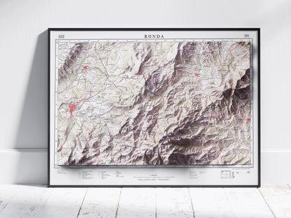 Ronda & Sierra de las Nieves, Spain ~ Vintage Shaded Relief 2D Map Print