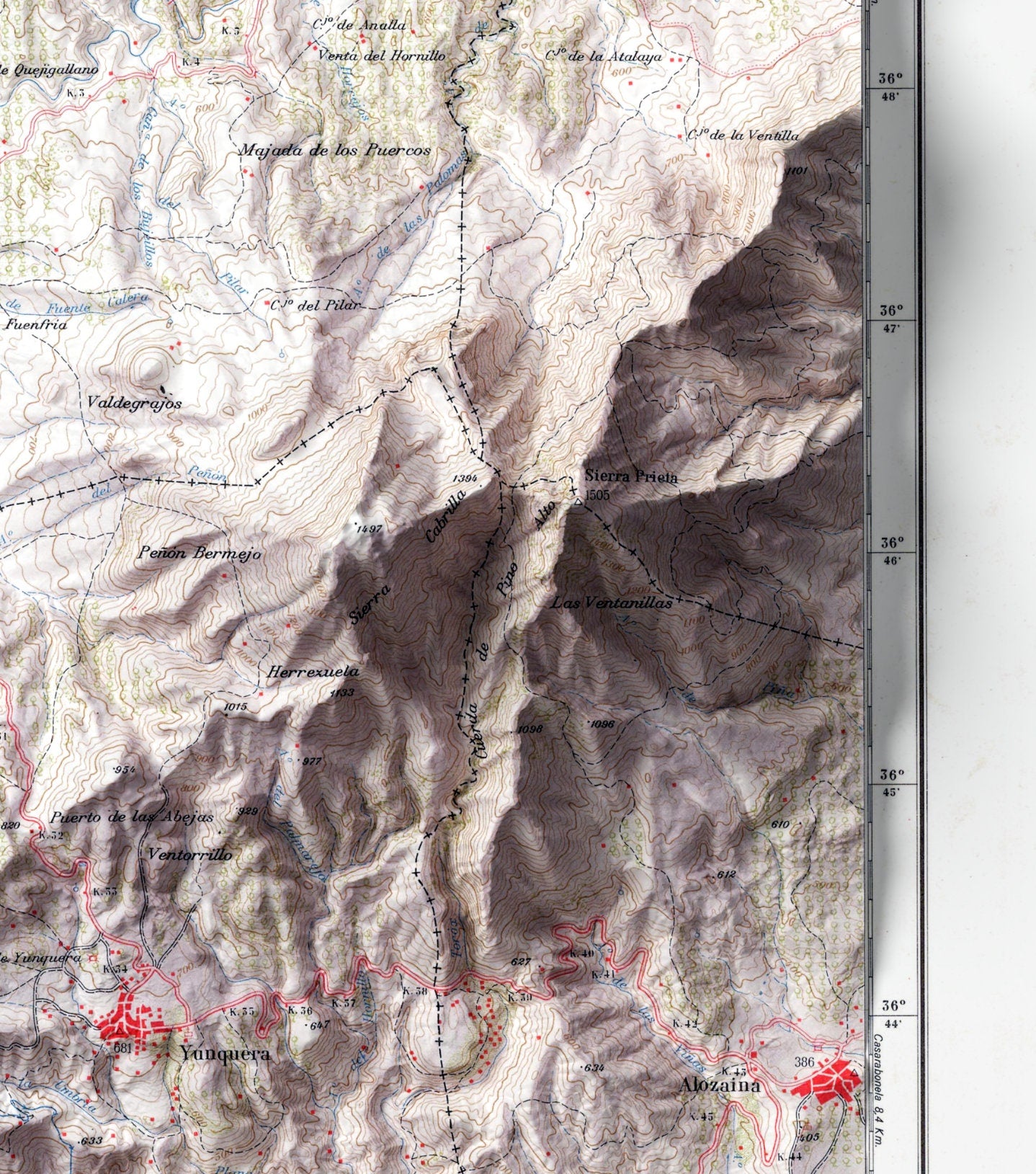 Ronda & Sierra de las Nieves, Spain ~ Vintage Shaded Relief 2D Map Print