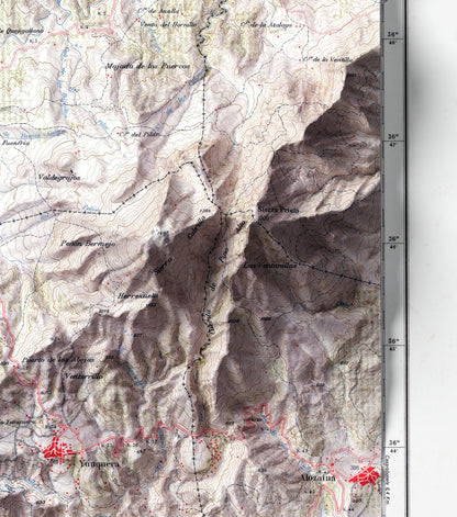 Ronda & Sierra de las Nieves, Spain ~ Vintage Shaded Relief 2D Map Print