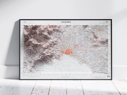 Palma, Mallorca ~ Vintage Shaded Relief 2D Map Print