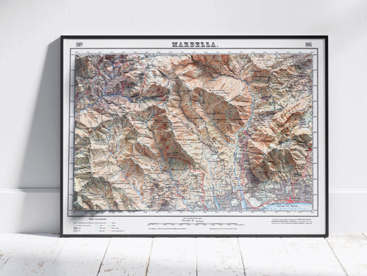 Marbella & Istan, Spain ~ Vintage Shaded Relief 2D Map Print