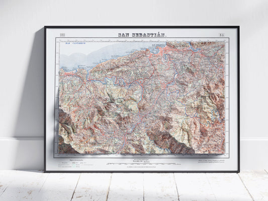 San Sebastian, Basque Country, Spain ~ Vintage Shaded Relief 2D Map Print