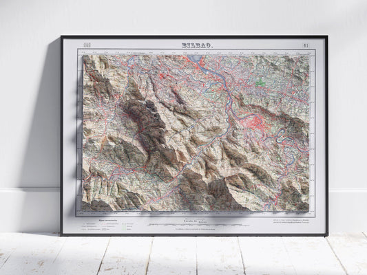 Bilbao, Basque Country, Spain ~ Vintage Shaded Relief 2D Map Print