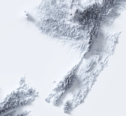 New Zealand ~ Modern 2D Shaded Relief Print ~ Plain Topographic Map