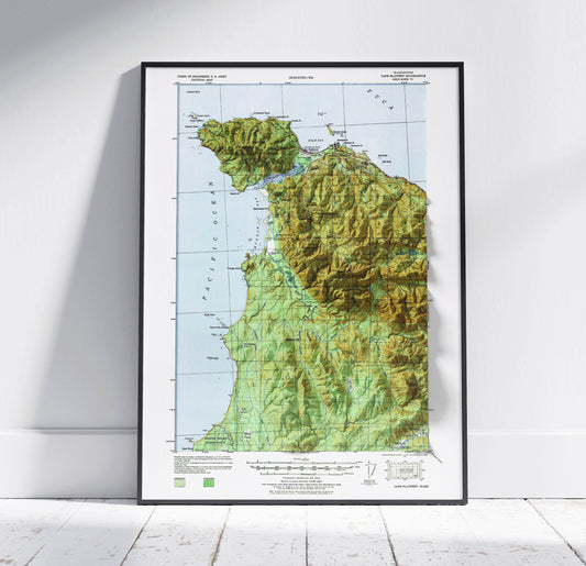 Cape Flattery, Washington ~ Vintage Shaded Relief 2D Map Print