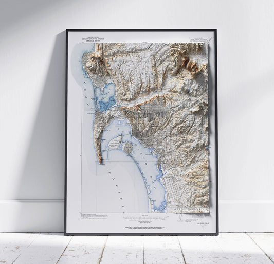 San Diego, California ~ Vintage Shaded Relief 2D Map Print