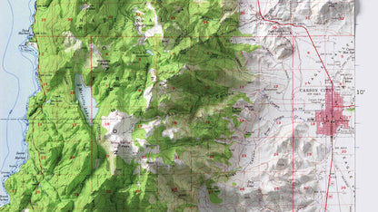 Lake Tahoe, California / Nevada ~ Vintage Shaded Relief 2D Map Print