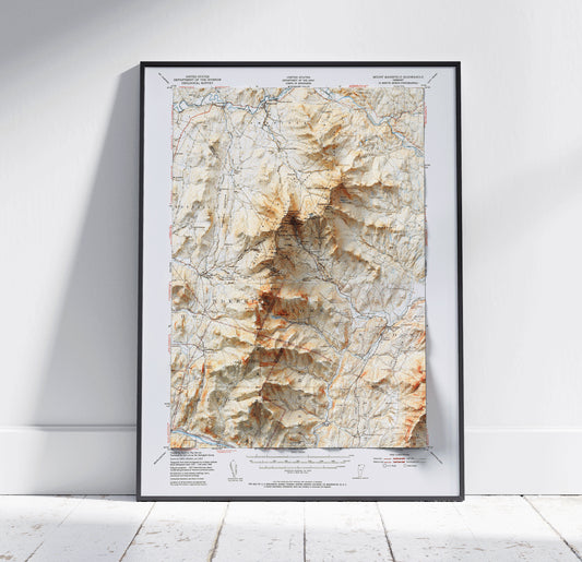 Mount Mansfield & Bolton Valley, Vermont ~ Vintage Shaded Relief 2D Map Print