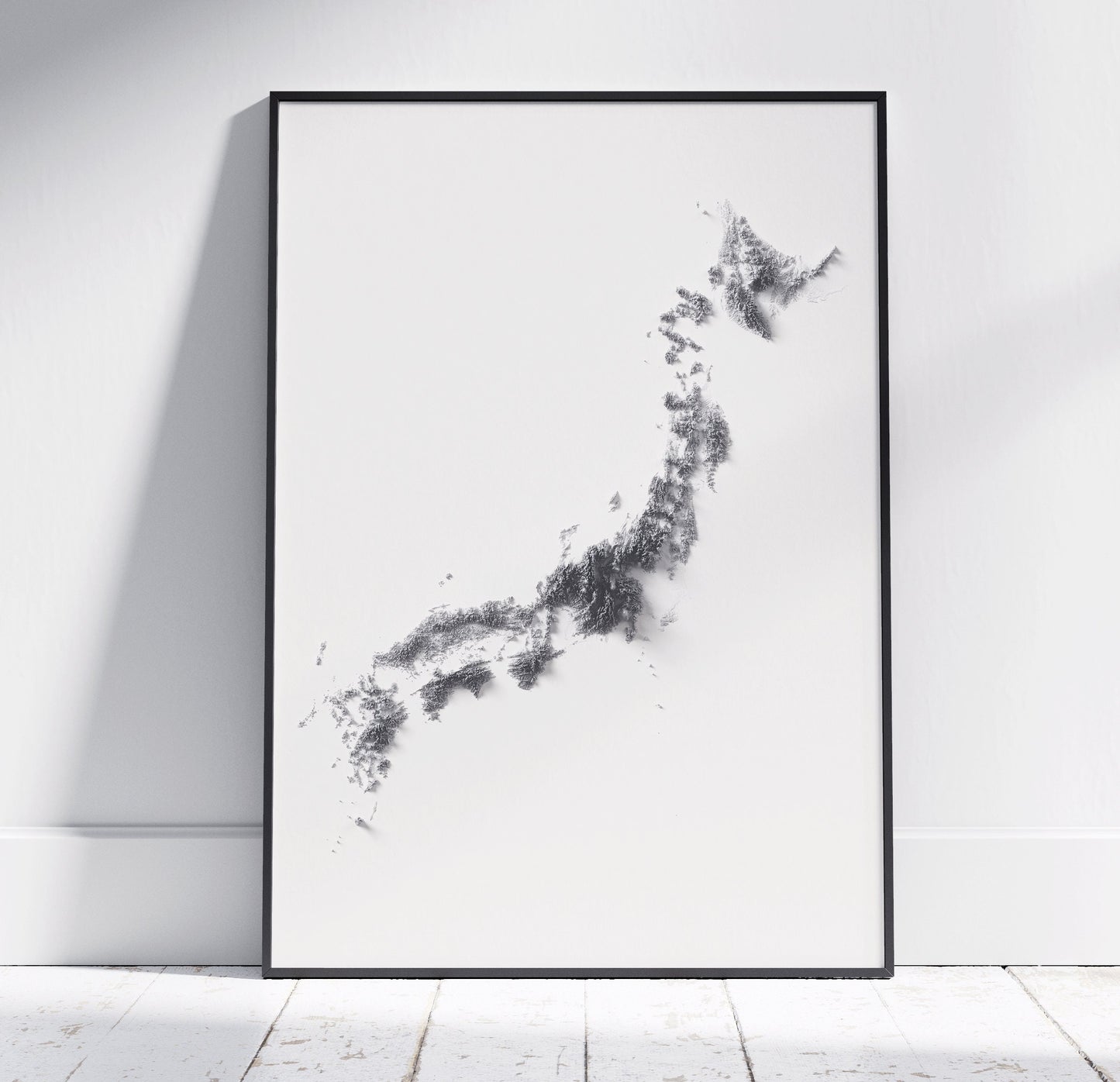 Japan ~ Modern 2D Shaded Relief Print ~ Plain Topographic Map