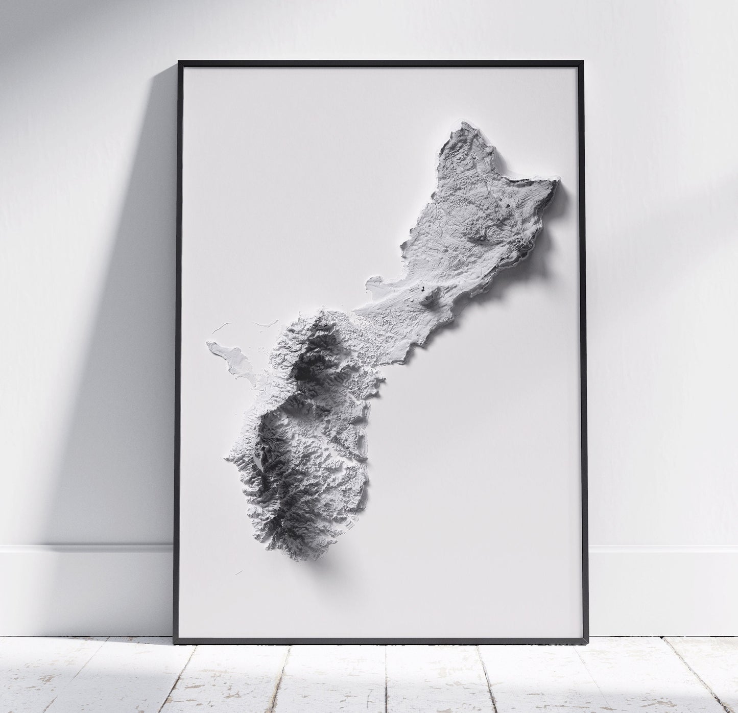 Guam ~ Modern 2D Shaded Relief Print ~ Plain Topographic Map