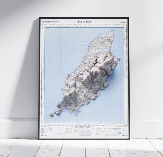 Isle of Man Vintage Map Shaded Relief 2D Print ~