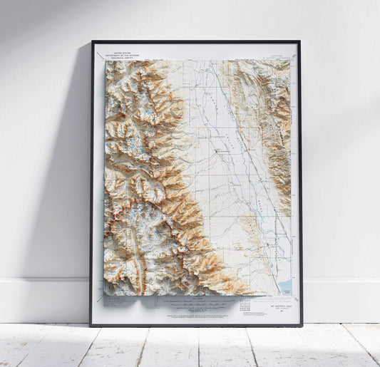 Mount Whitney & Owens Valley, California ~ Shaded Relief Map 2D Print  Vintage