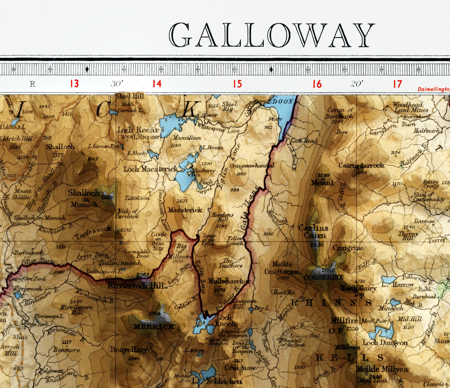 Galloway ~ Vintage Shaded Relief 2D Map Print