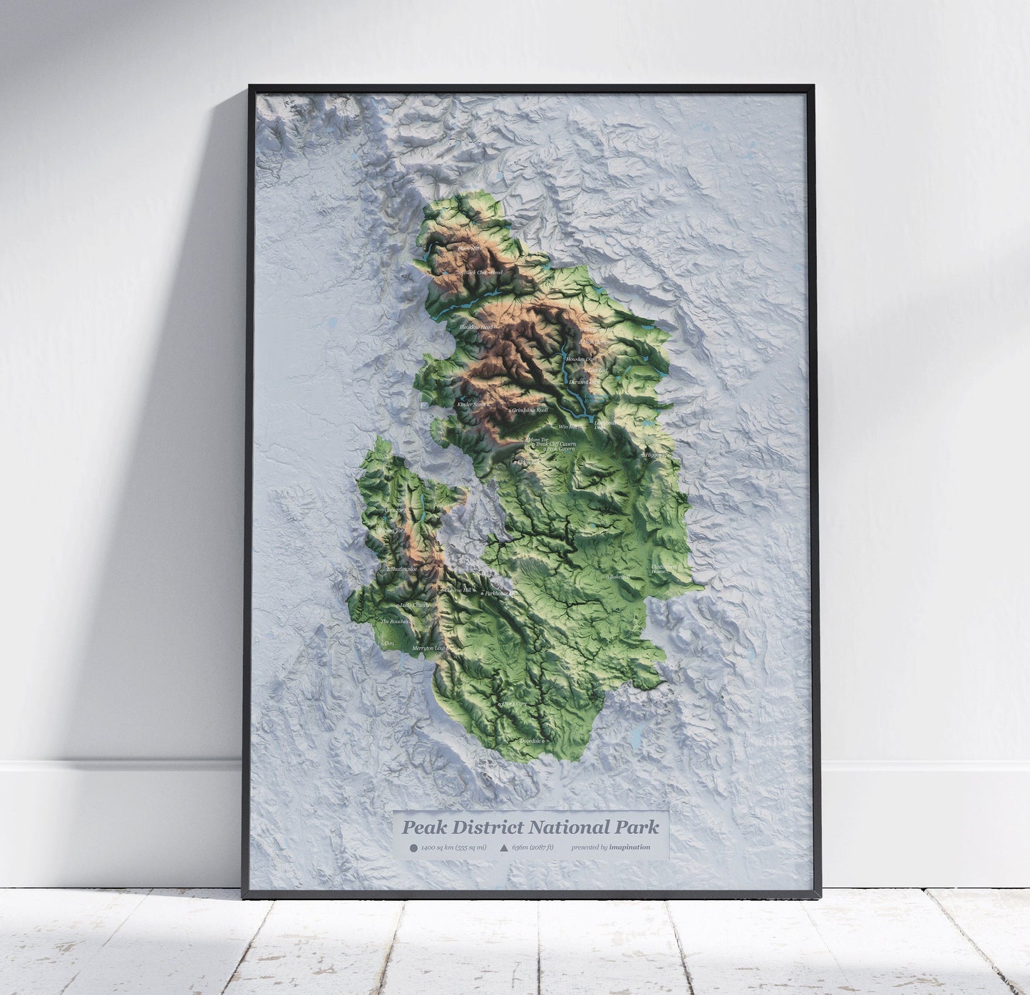 Peak District National Park Map ~ Topographic 2D Shaded Relief Print ~